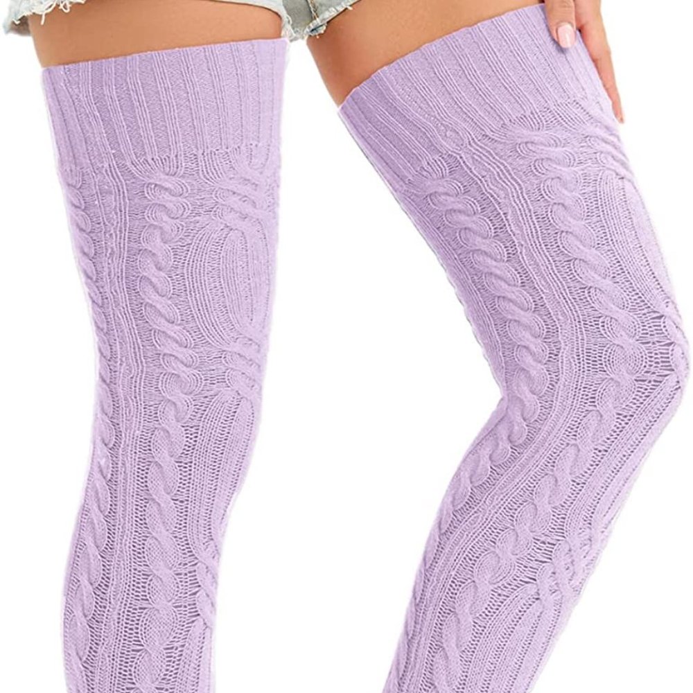 Cable Knit Thigh High Socks Extra Long Pink